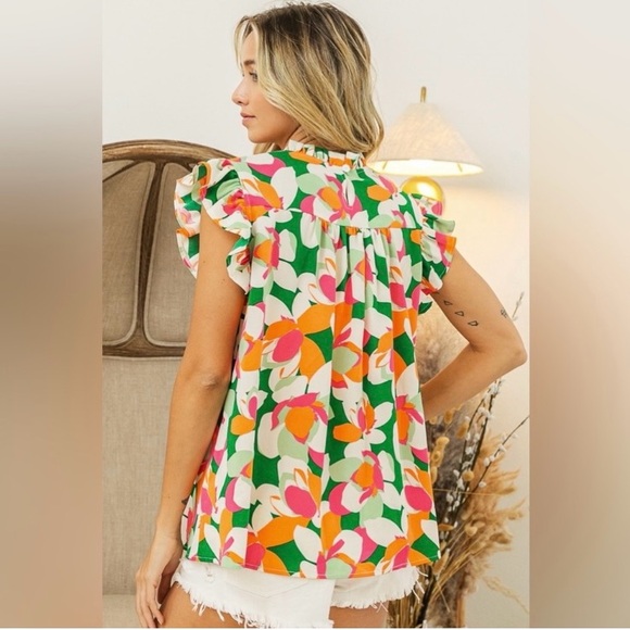 BiBi Floral Smocked Ruffled Blouse - Picture 1 of 6